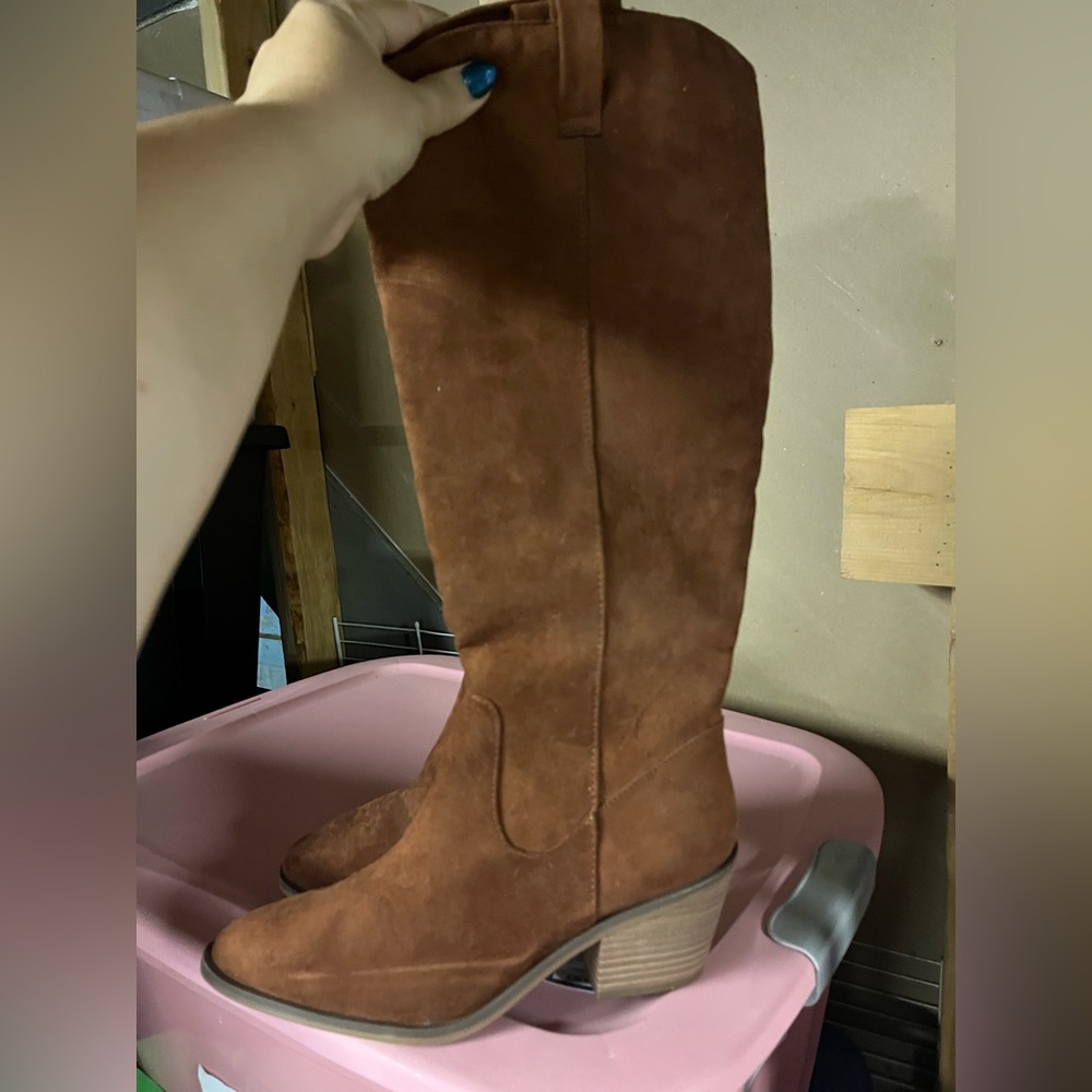 Brown Suede Knee-High Boots